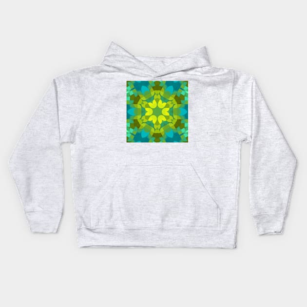 Retro Mandala Flower Green Yellow and Blue Kids Hoodie by WormholeOrbital